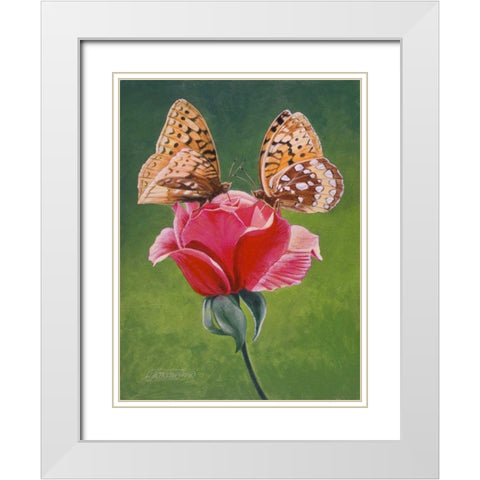 Sharing a Rose White Modern Wood Framed Art Print with Double Matting by Szatkowski, Fred