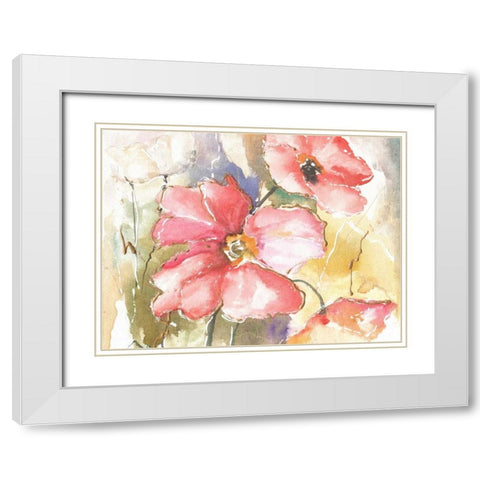 Soft Poppies I White Modern Wood Framed Art Print with Double Matting by Herrera, Leticia
