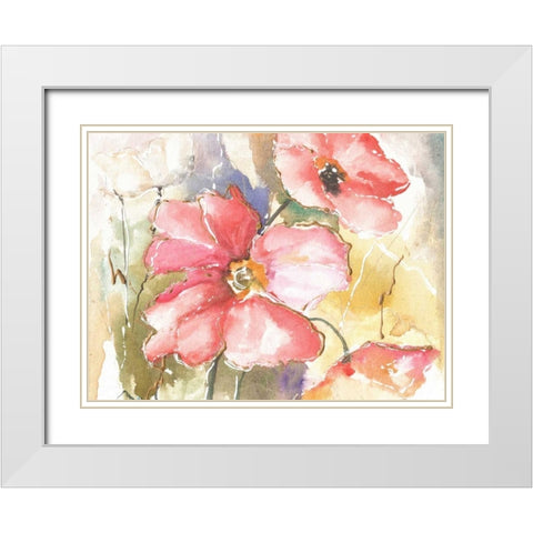 Soft Poppies I White Modern Wood Framed Art Print with Double Matting by Herrera, Leticia