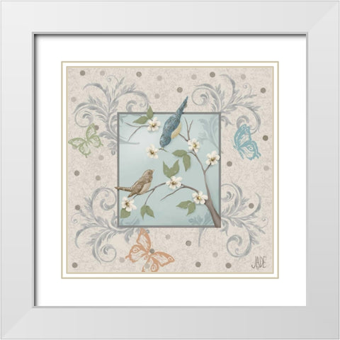 Whimsical Birds I White Modern Wood Framed Art Print with Double Matting by Reynolds, Jade