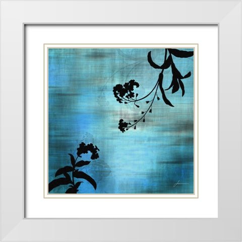 Aqua Floral I White Modern Wood Framed Art Print with Double Matting by Burghardt, James