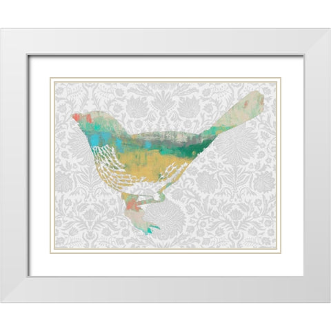 Patterned Bird I White Modern Wood Framed Art Print with Double Matting by Goldberger, Jennifer