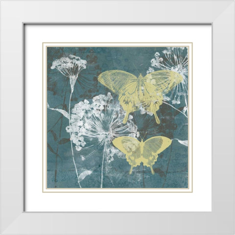 Indigo and Wings II White Modern Wood Framed Art Print with Double Matting by Goldberger, Jennifer