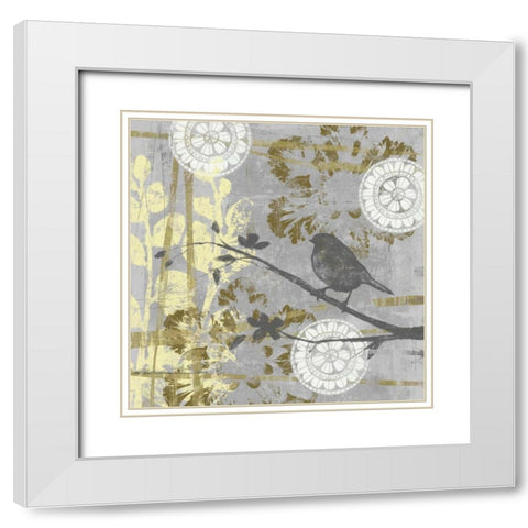 Serene Bird and Branch I White Modern Wood Framed Art Print with Double Matting by Goldberger, Jennifer