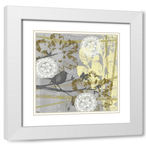 Serene Bird and Branch II White Modern Wood Framed Art Print with Double Matting by Goldberger, Jennifer
