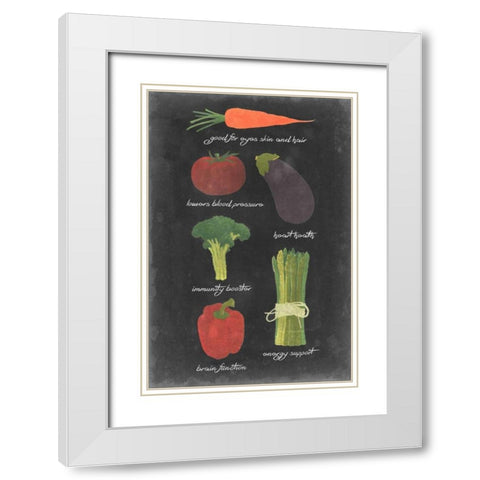 Blackboard Veggies I White Modern Wood Framed Art Print with Double Matting by Vision Studio