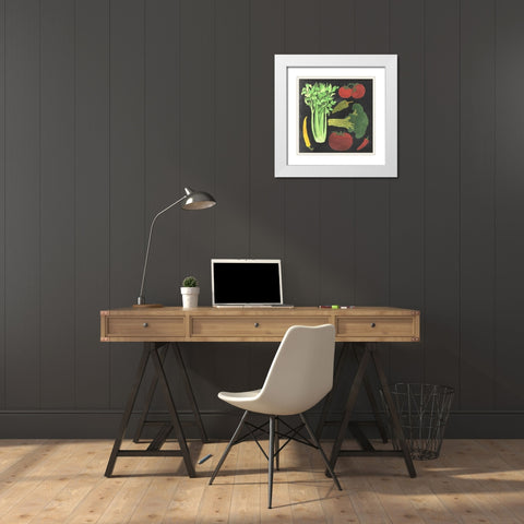 Blackboard Veggies III White Modern Wood Framed Art Print with Double Matting by Vision Studio