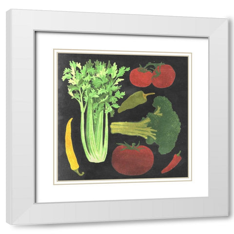 Blackboard Veggies III White Modern Wood Framed Art Print with Double Matting by Vision Studio