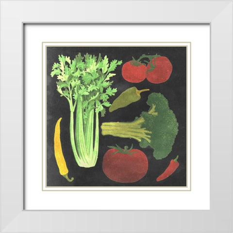 Blackboard Veggies III White Modern Wood Framed Art Print with Double Matting by Vision Studio