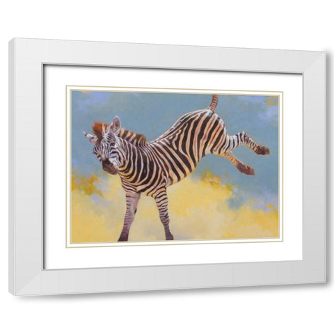 Bucking Zebra White Modern Wood Framed Art Print with Double Matting by Chapman, Julie