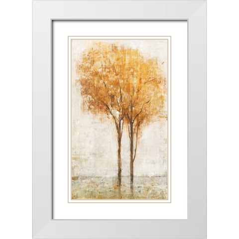 Falling Leaves II White Modern Wood Framed Art Print with Double Matting by OToole, Tim