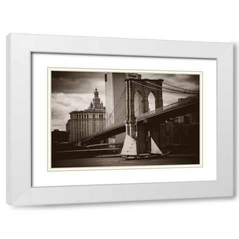 The Sailboat and the Bridge White Modern Wood Framed Art Print with Double Matting by Brooknam, John