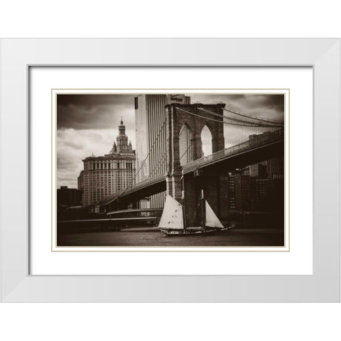 The Sailboat and the Bridge White Modern Wood Framed Art Print with Double Matting by Brooknam, John