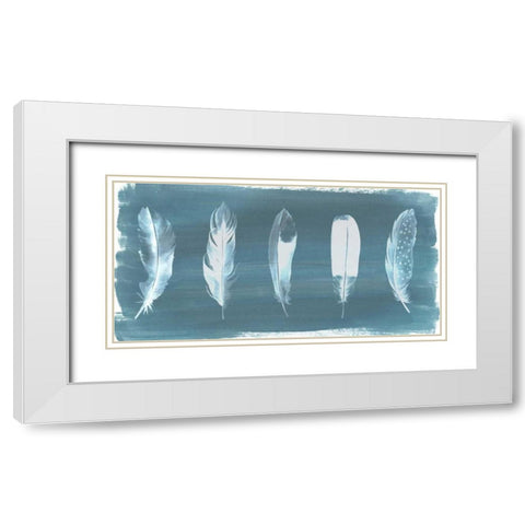 Feathers on Dusty Teal I White Modern Wood Framed Art Print with Double Matting by Popp, Grace