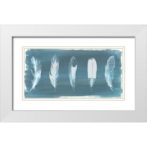 Feathers on Dusty Teal I White Modern Wood Framed Art Print with Double Matting by Popp, Grace