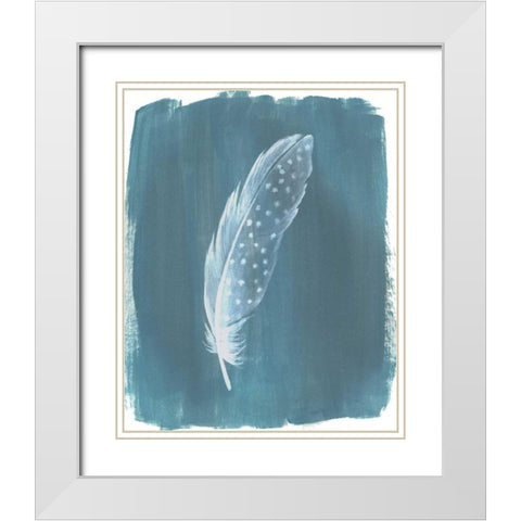 Feathers on Dusty Teal III White Modern Wood Framed Art Print with Double Matting by Popp, Grace