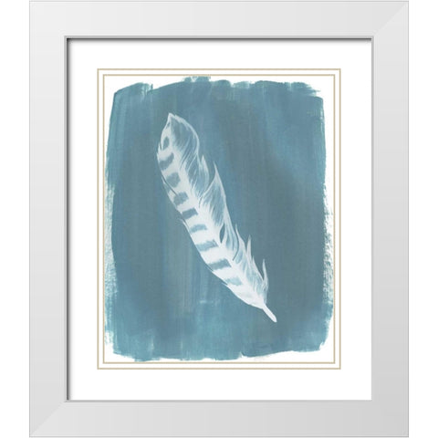 Feathers on Dusty Teal IV White Modern Wood Framed Art Print with Double Matting by Popp, Grace