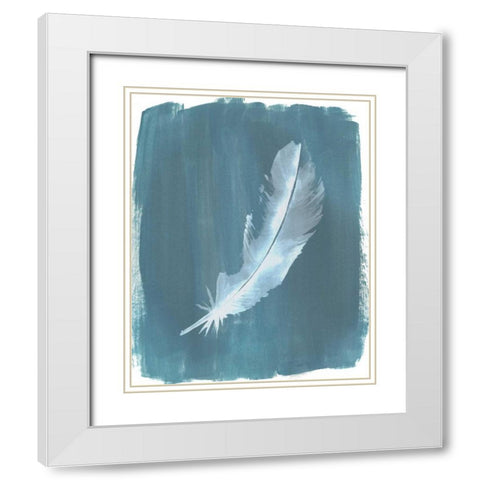 Feathers on Dusty Teal V White Modern Wood Framed Art Print with Double Matting by Popp, Grace