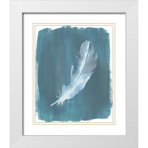 Feathers on Dusty Teal V White Modern Wood Framed Art Print with Double Matting by Popp, Grace