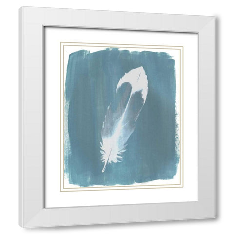 Feathers on Dusty Teal VII White Modern Wood Framed Art Print with Double Matting by Popp, Grace