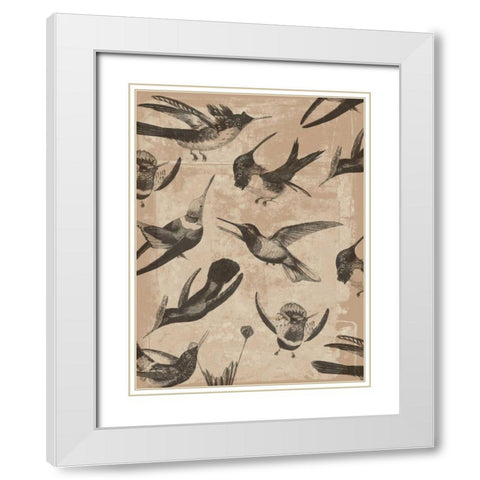 Bird Pattern I White Modern Wood Framed Art Print with Double Matting by Goldberger, Jennifer