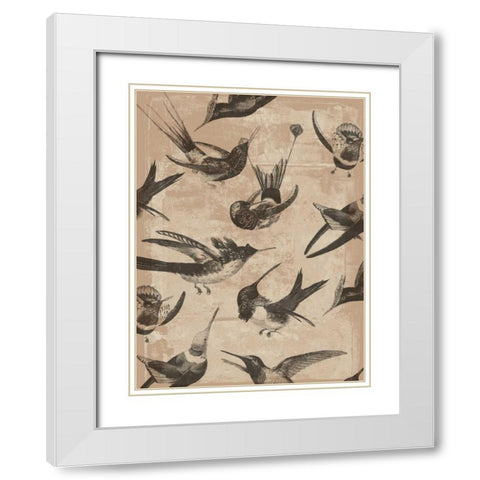 Bird Pattern II White Modern Wood Framed Art Print with Double Matting by Goldberger, Jennifer