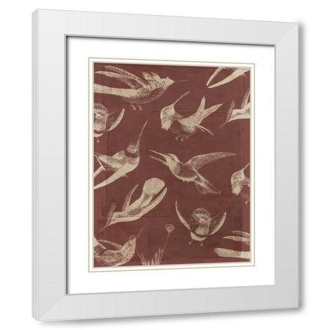 Bird Pattern V White Modern Wood Framed Art Print with Double Matting by Goldberger, Jennifer