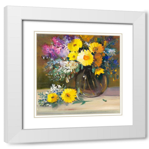 Floral Still Life II White Modern Wood Framed Art Print with Double Matting by OToole, Tim