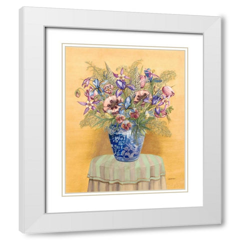 Bouquet in Asian Vase II White Modern Wood Framed Art Print with Double Matting by Russell, Wendy