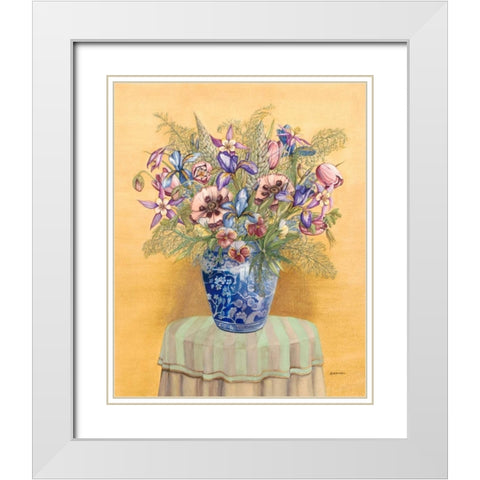 Bouquet in Asian Vase II White Modern Wood Framed Art Print with Double Matting by Russell, Wendy