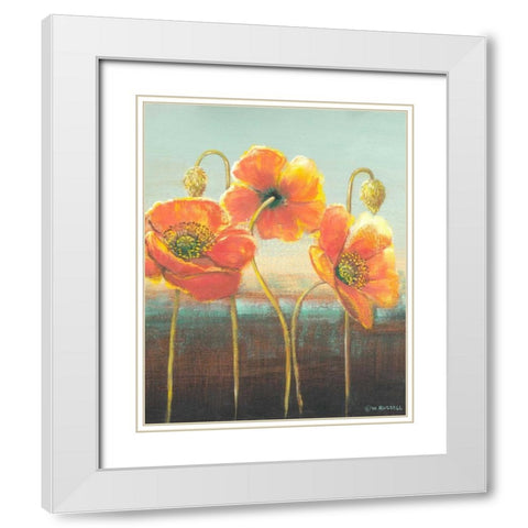 Poppy Tops II White Modern Wood Framed Art Print with Double Matting by Russell, Wendy