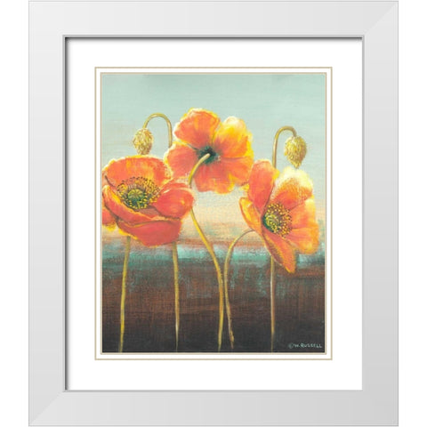 Poppy Tops II White Modern Wood Framed Art Print with Double Matting by Russell, Wendy