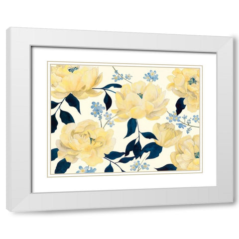 Fleurs Dor et Bleu I White Modern Wood Framed Art Print with Double Matting by Popp, Grace