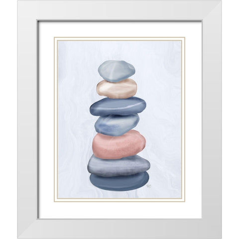 Stacking Stones 1 White Modern Wood Framed Art Print with Double Matting by Fab Funky