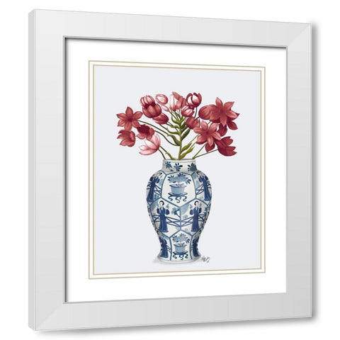 Chinoiserie Arabian Star Red-Blue Vase White Modern Wood Framed Art Print with Double Matting by Fab Funky