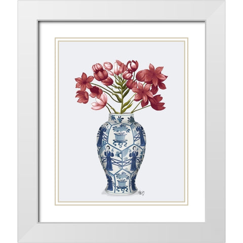 Chinoiserie Arabian Star Red-Blue Vase White Modern Wood Framed Art Print with Double Matting by Fab Funky
