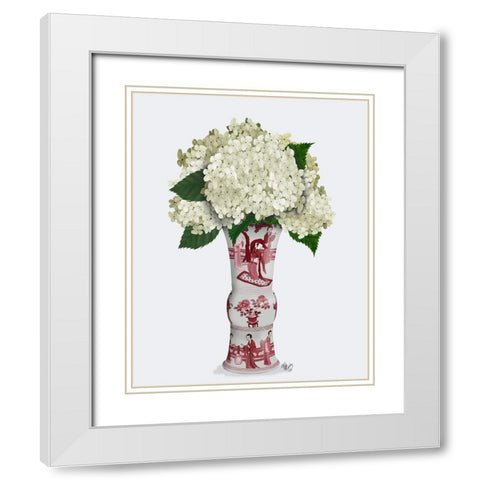 Chinoiserie Hydrangea White-Red Vase White Modern Wood Framed Art Print with Double Matting by Fab Funky