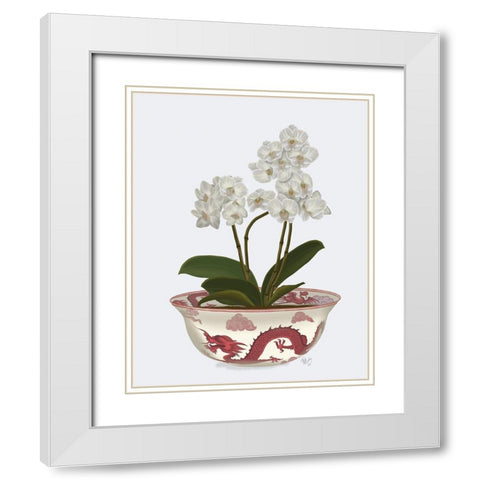 Chinoiserie Orchids White, Dragon Bowl Red White Modern Wood Framed Art Print with Double Matting by Fab Funky