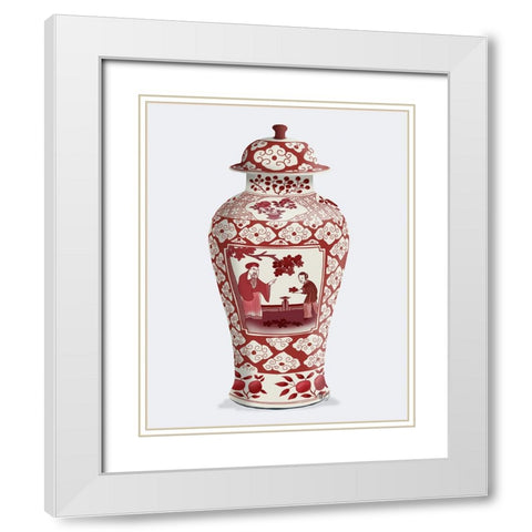 Chinoiserie Cherry Blossom Picker, Red White Modern Wood Framed Art Print with Double Matting by Fab Funky