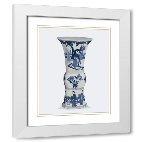 Chinoiserie Vase Dancer Blue White Modern Wood Framed Art Print with Double Matting by Fab Funky