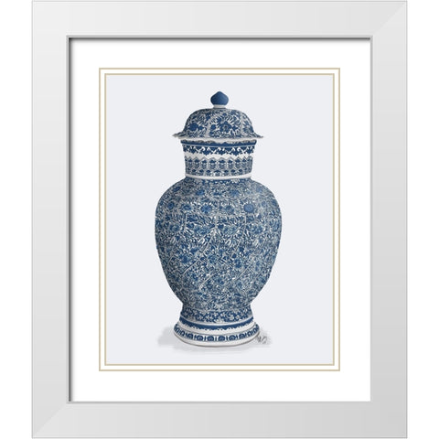 Chinoiserie Vase Flower Spiral Blue White Modern Wood Framed Art Print with Double Matting by Fab Funky