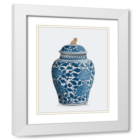 Chinoiserie Vase Golden Lion Blue White Modern Wood Framed Art Print with Double Matting by Fab Funky