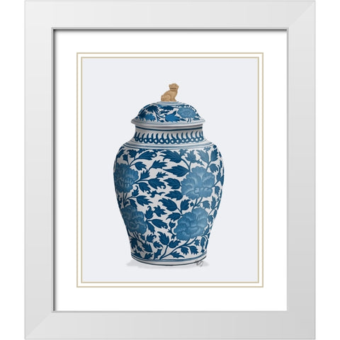 Chinoiserie Vase Golden Lion Blue White Modern Wood Framed Art Print with Double Matting by Fab Funky