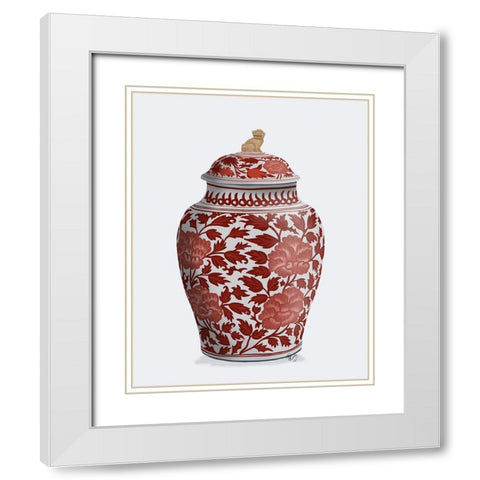 Chinoiserie Vase Golden Lion Red White Modern Wood Framed Art Print with Double Matting by Fab Funky