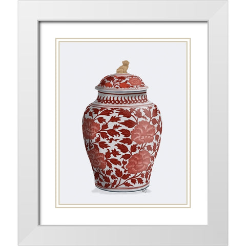 Chinoiserie Vase Golden Lion Red White Modern Wood Framed Art Print with Double Matting by Fab Funky