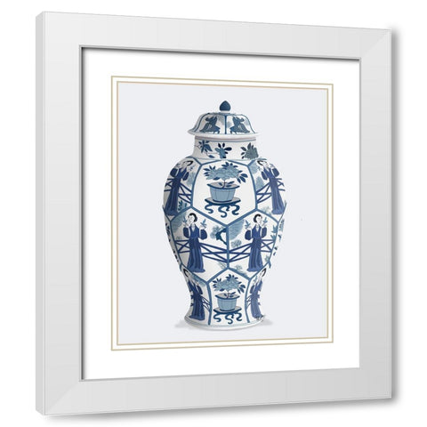 Chinoiserie Vase Leaf Picker Blue White Modern Wood Framed Art Print with Double Matting by Fab Funky