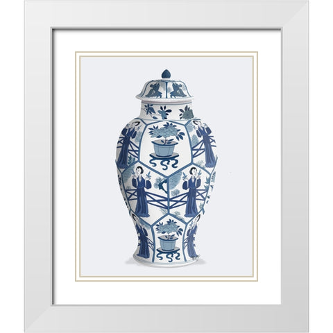 Chinoiserie Vase Leaf Picker Blue White Modern Wood Framed Art Print with Double Matting by Fab Funky