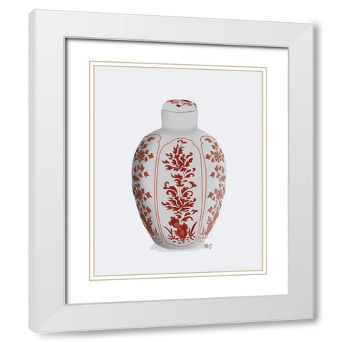 Chinoiserie Vase Vine Red White Modern Wood Framed Art Print with Double Matting by Fab Funky