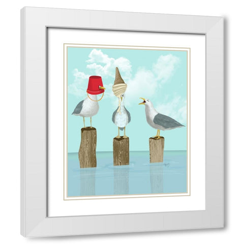 Silly Seagulls White Modern Wood Framed Art Print with Double Matting by Fab Funky