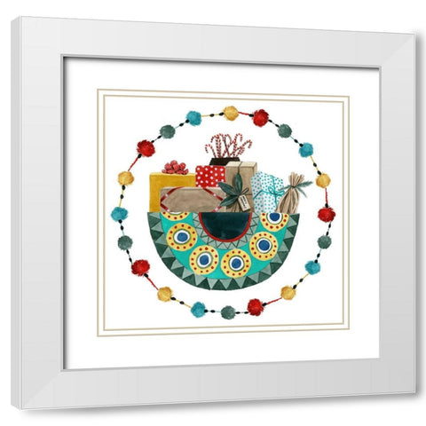 Boho Christmas Collection C White Modern Wood Framed Art Print with Double Matting by Popp, Grace